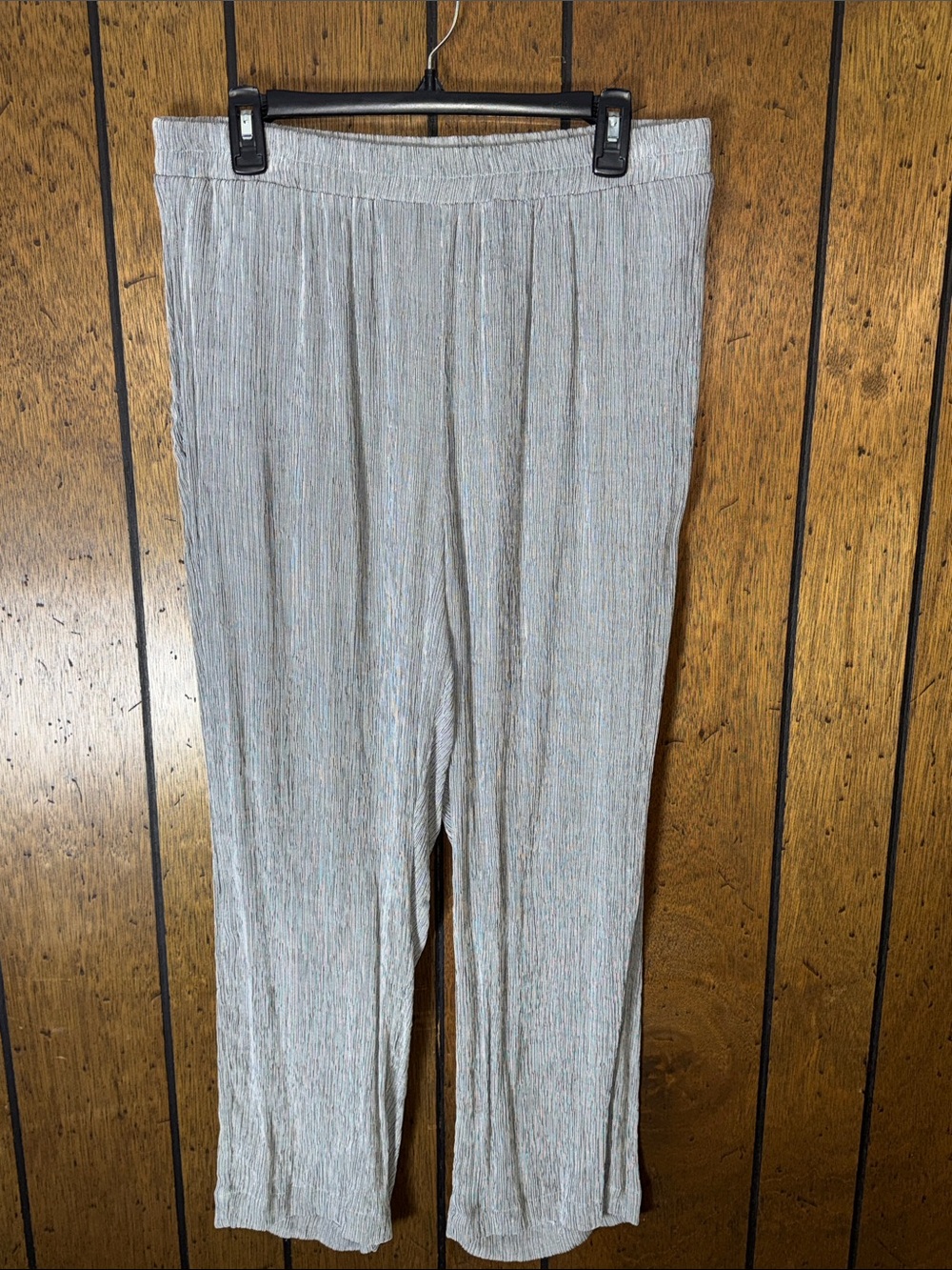 Light Gray Ribbed Wide-Leg Pull-On Pants